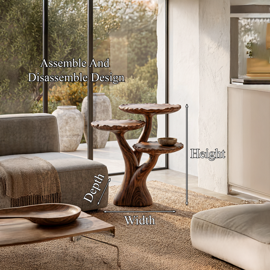 Organic Sculptural Side Table With Multi Tier Solid Wood Shelves For Living Room And Bedroom ETHCH022