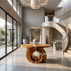 Modern Round Foyer Table With Sculptural Ring Pedestal Base For Entryway And Hallway FTHCH020
