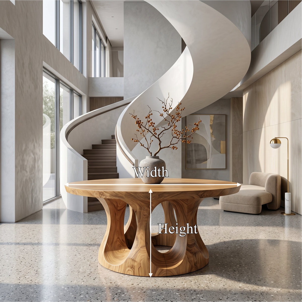 Organic Round Foyer Table With Sculptural Dual Ring Pedestal Base For Entryway And Hallway FTHCH019