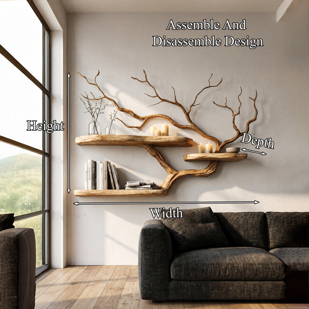 Handcrafted Tree Branch Floating Shelf For Living Room Decor