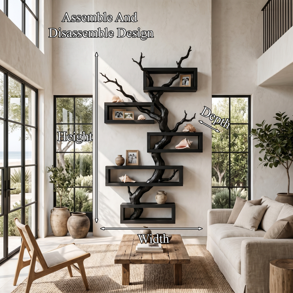 Modern Tree Branch Display Shelf With Floating Shelves For Home