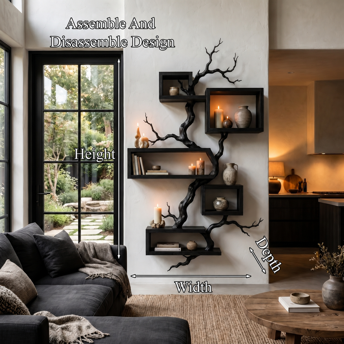 Organic Sculptural Floating Shelf With Tree Branch Design For Living Room