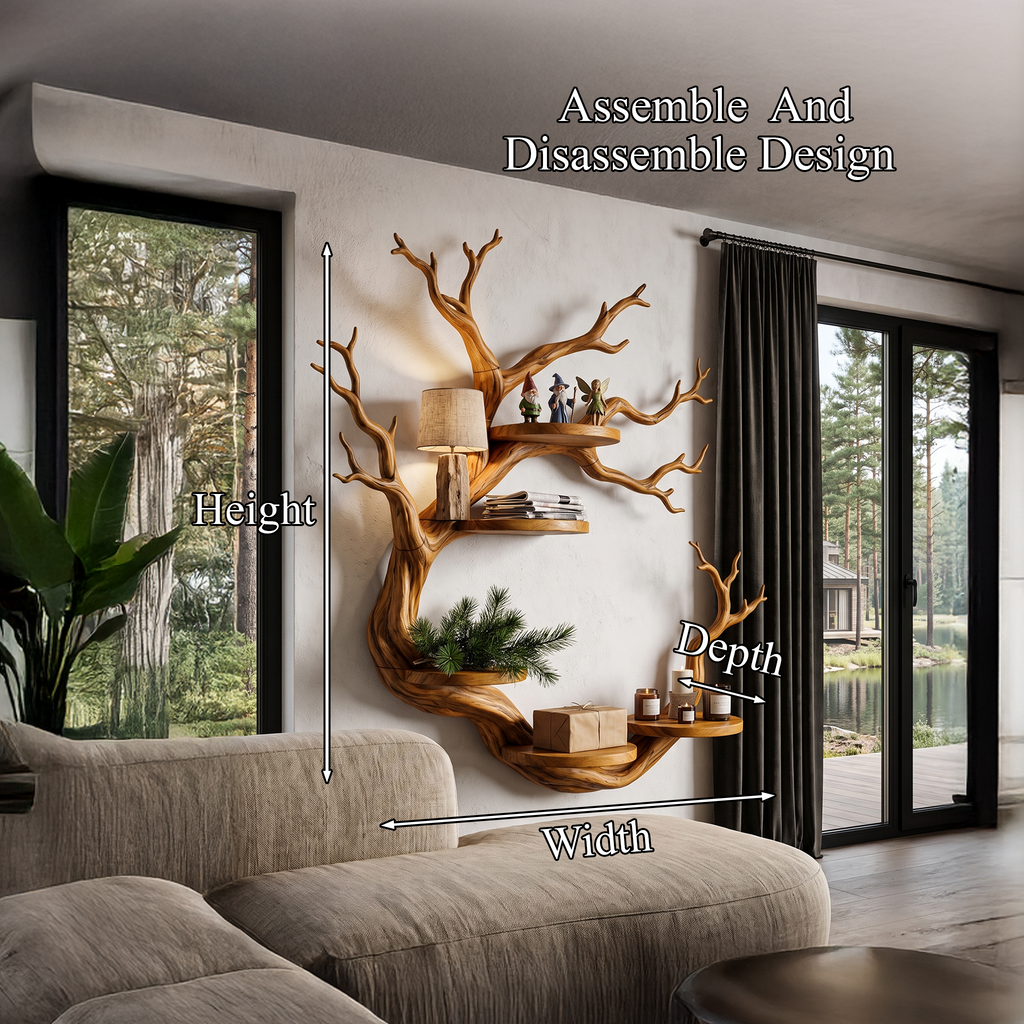 Rustic Tree Bookshelf With Sculptural Circular Branch Design For Living Room