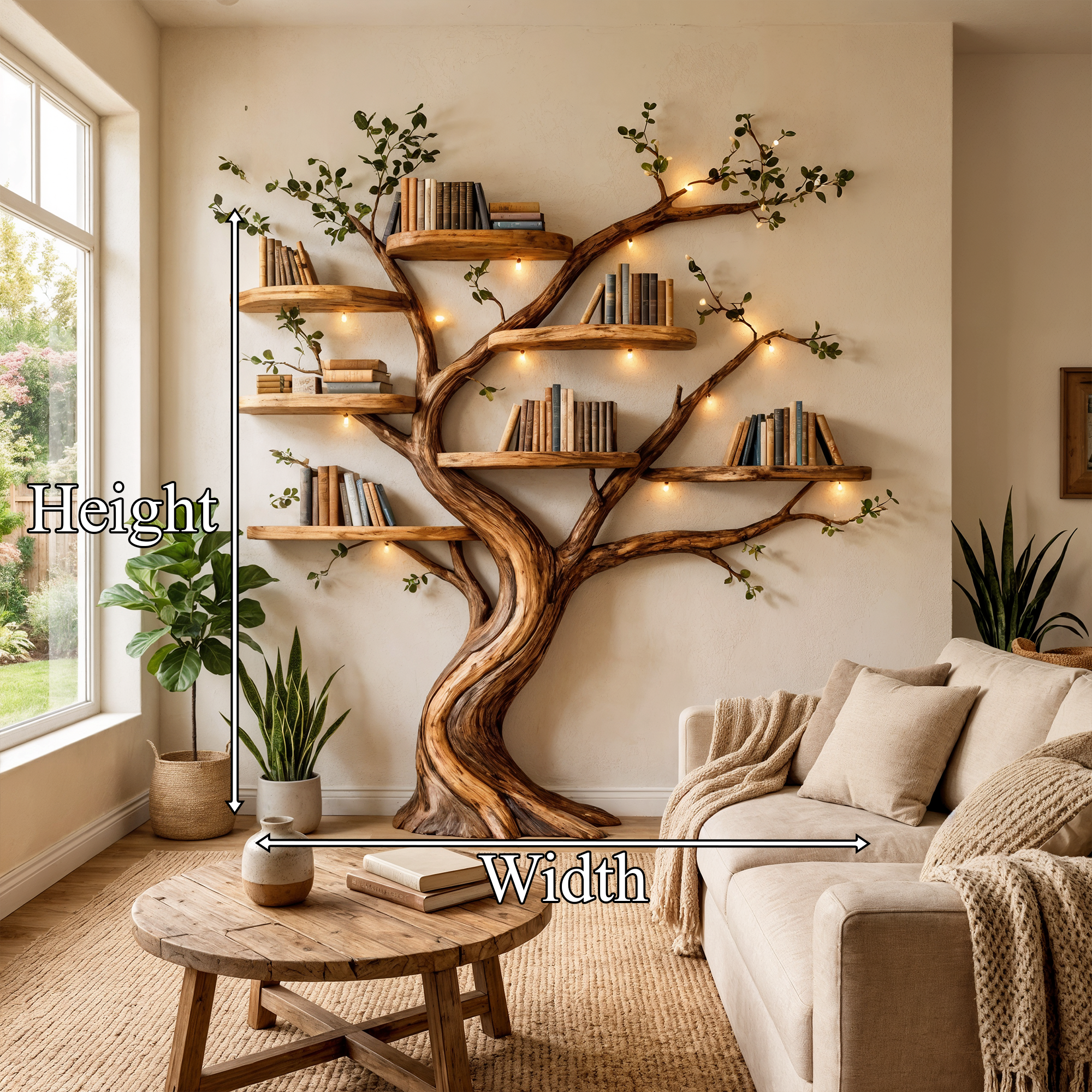 Organic Tree Bookshelf Living Room Interior Sculptural Wall Display