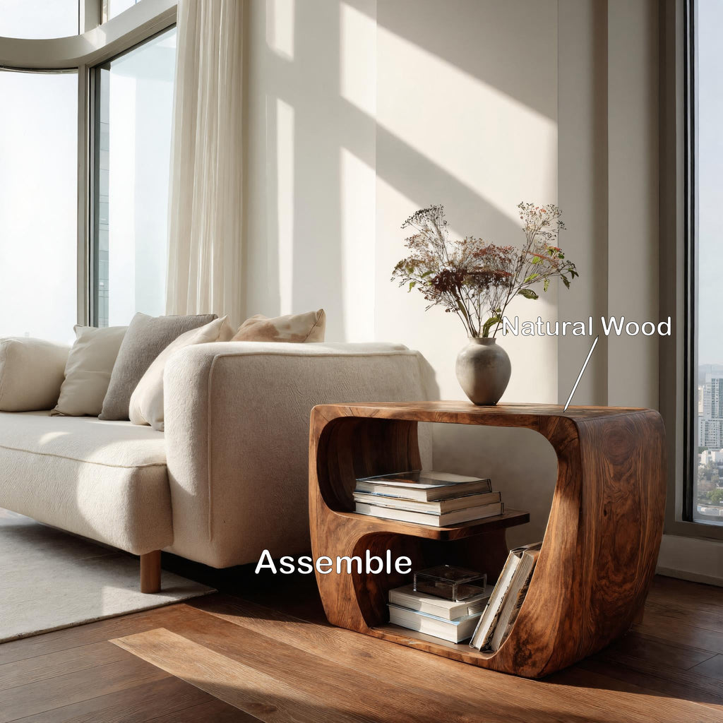 Quiet Luxury Wooden Side Table With Open Storage For Living Room ETHCH013