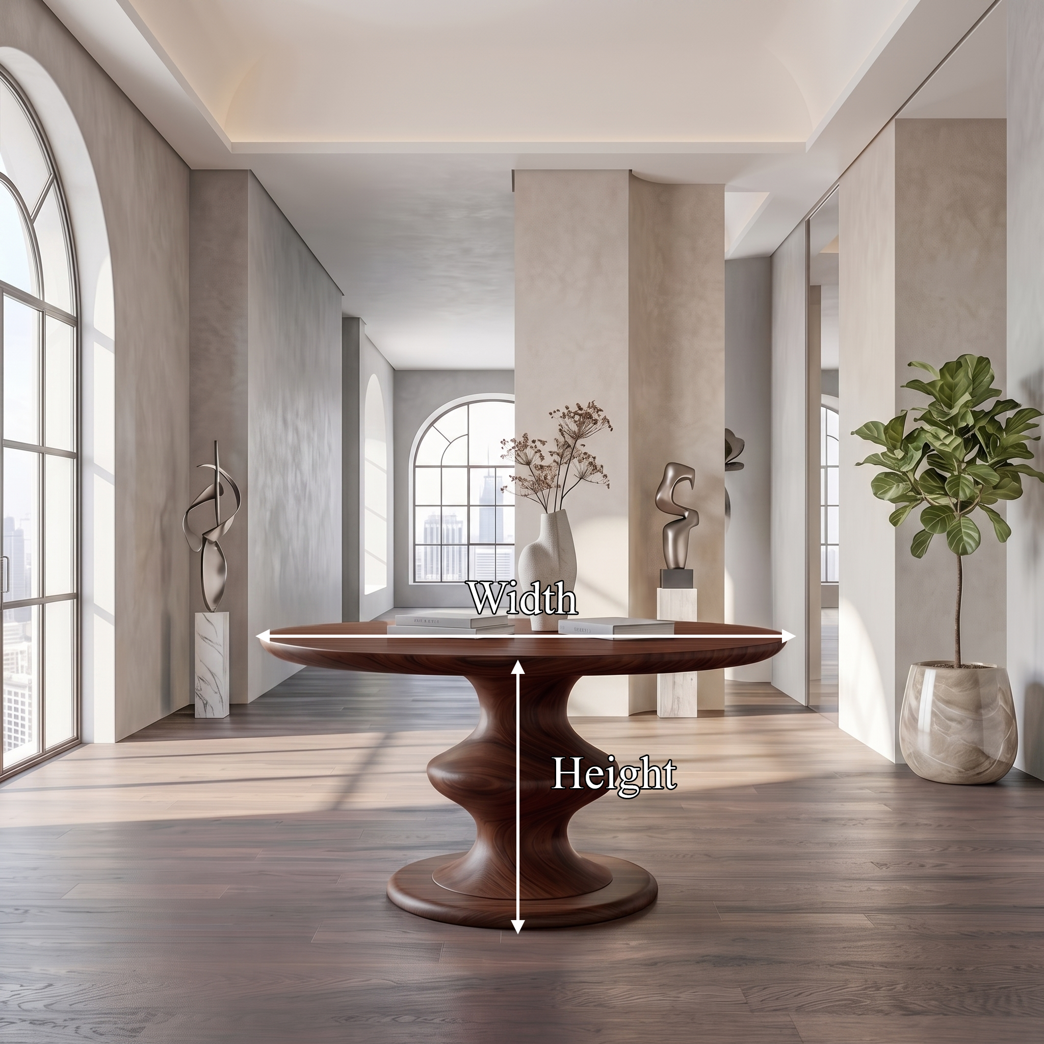 Contemporary Round Foyer Table With Turned Solid Wood Pedestal Base For Entryway And Hallway FTHCH003