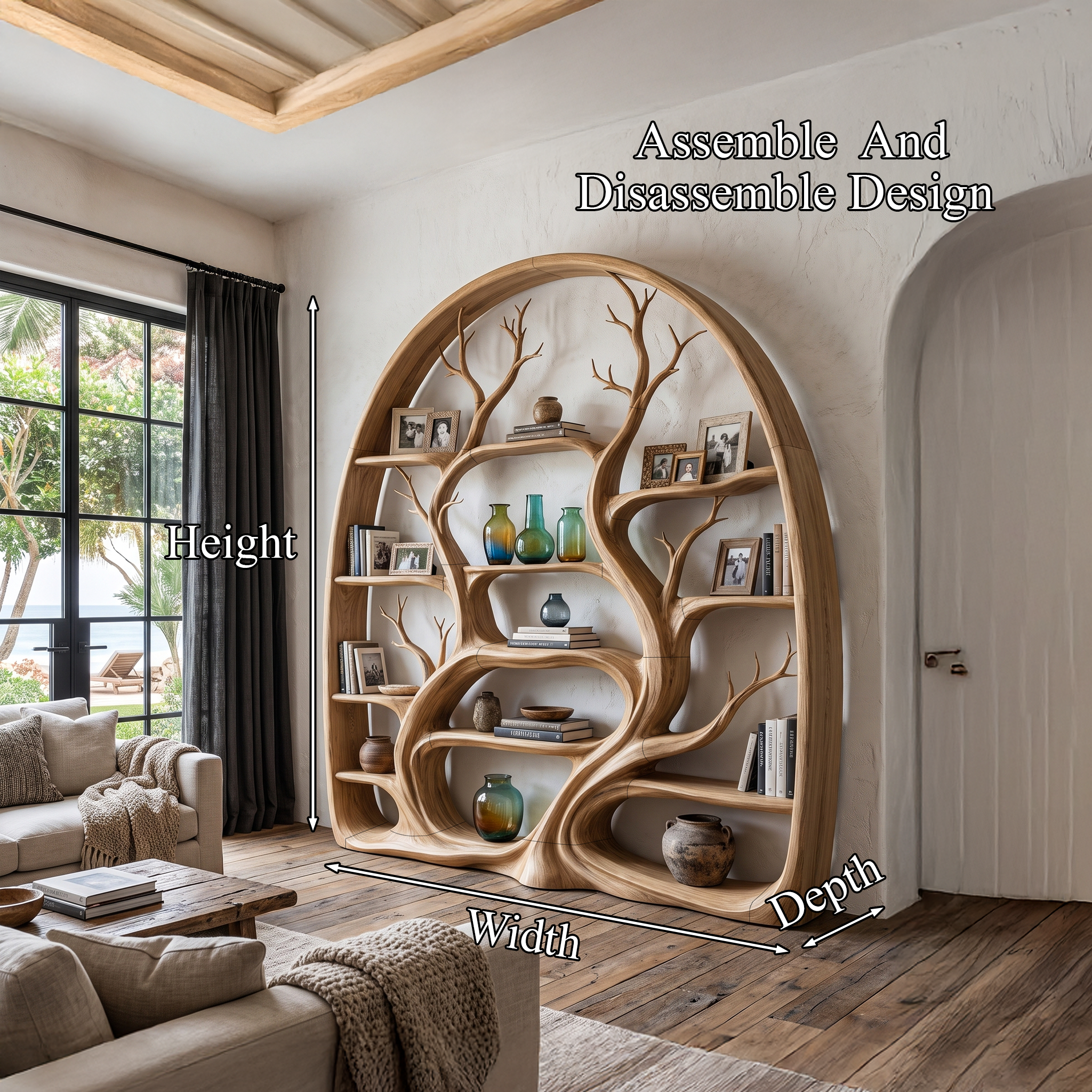 Organic Tree Bookshelf With Arched Branch Design For Living Room And Home Office