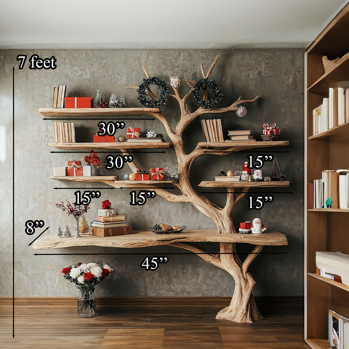 Tree Branch Shelf Xmas Driftwood Bookshelf Christmas Decor
