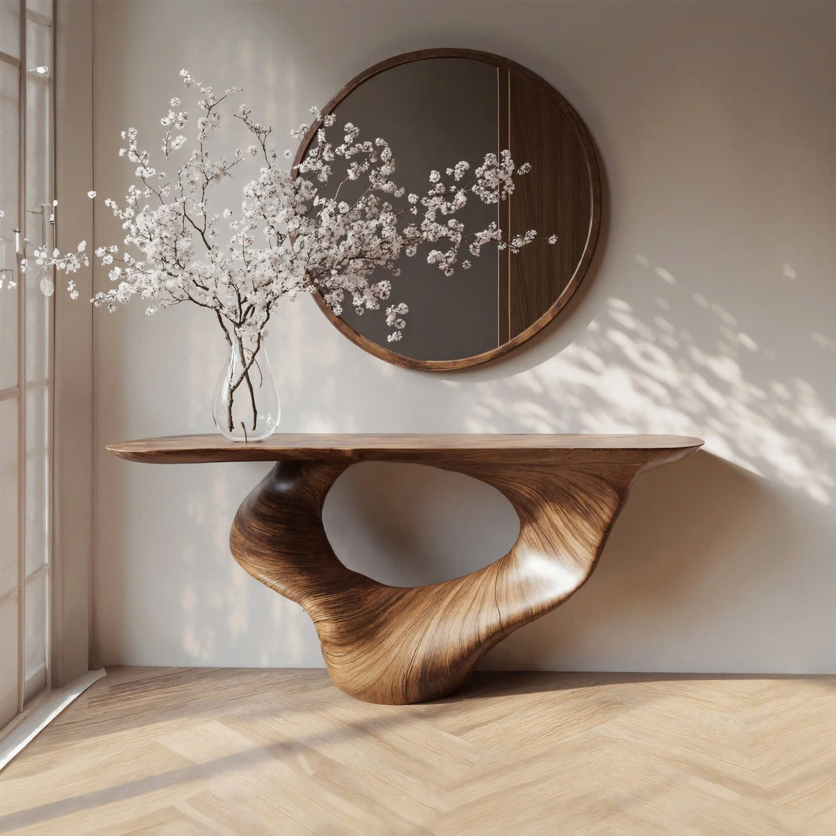 Console Table Unique Art Solid Wood Handmade Narrow Wood CTHCH-007