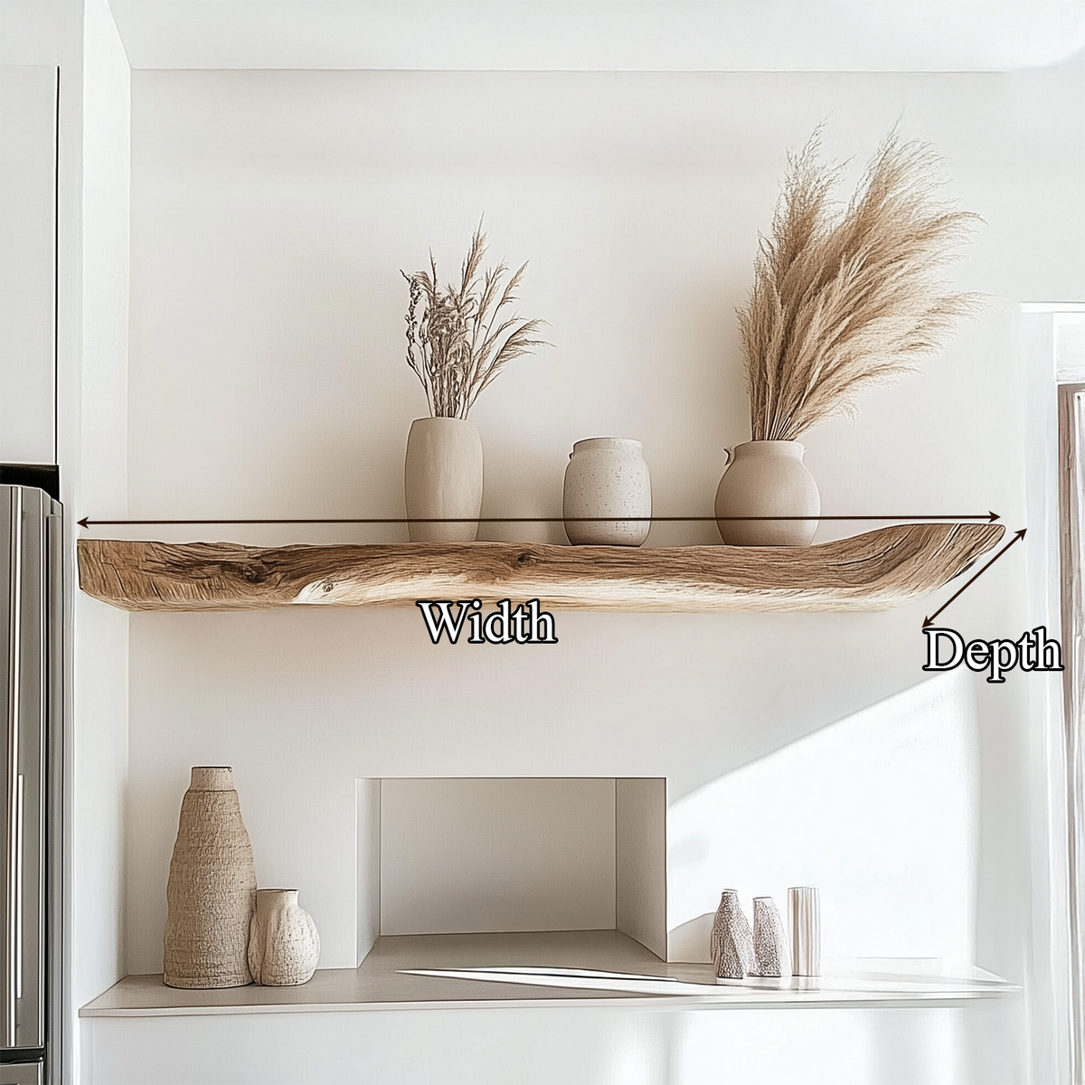 Boho Kitchen Floating Shelf Natural Edge Wooden Shelf For Wall Storage WFSHCH004