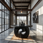 Rustic Foyer Table With Sculptural Ring Pedestal Base For Entryway And Hallway FTHCH022