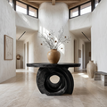 Modern Round Foyer Table With Sculptural Ring Pedestal Base For Entryway And Hallway FTHCH020