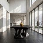 Organic Round Foyer Table With Sculptural Dual Ring Pedestal Base For Entryway And Hallway FTHCH019
