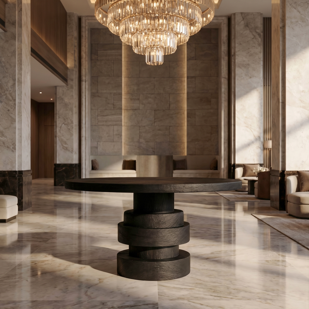 Modern Luxury Stacked Base Round Entryway Table For Entryway And Lobby FTHCH005