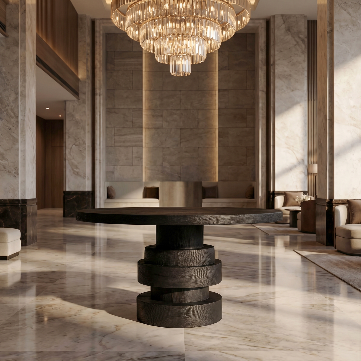 Modern Luxury Stacked Base Round Entryway Table For Entryway And Lobby FTHCH005