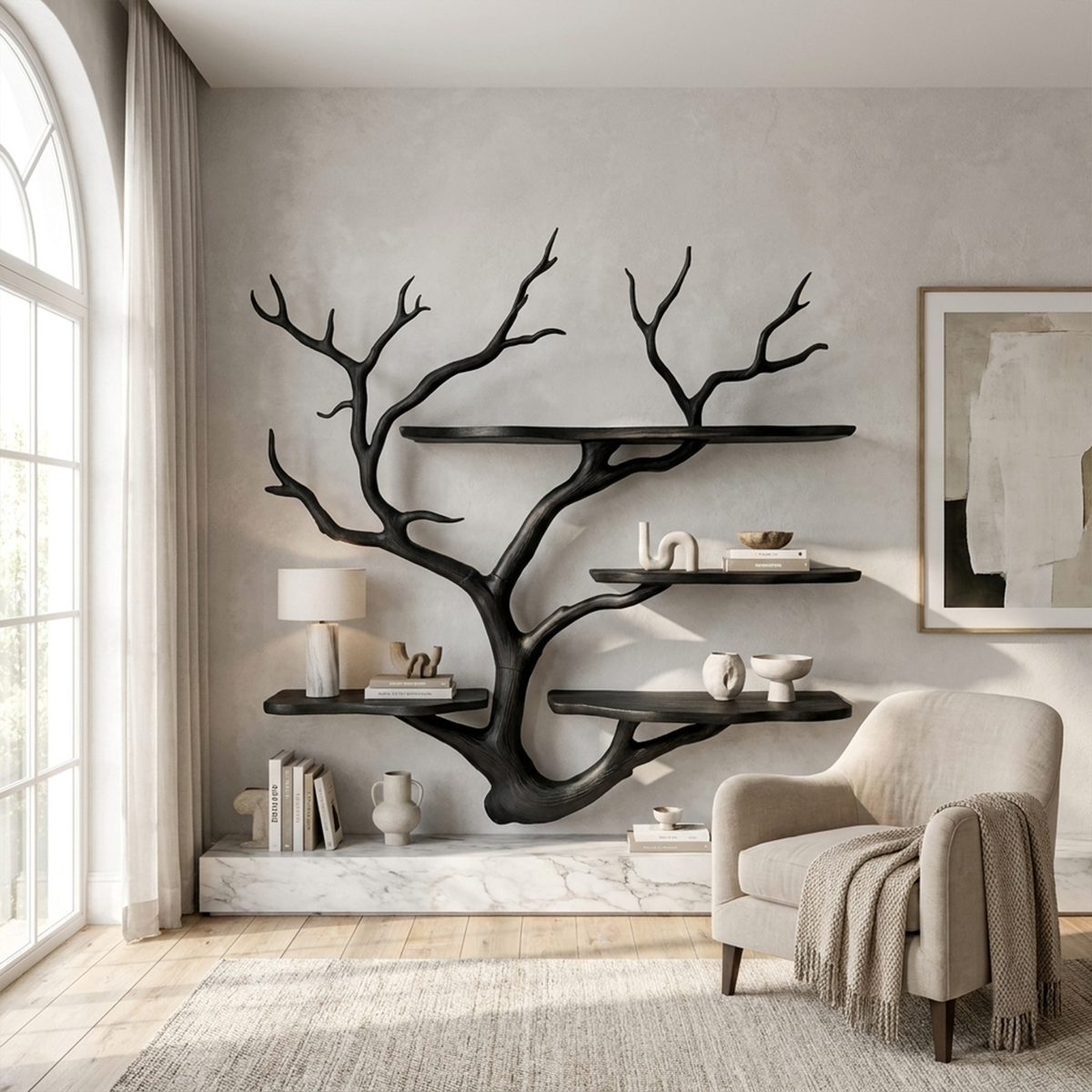 Sculptural Tree Wall Shelf Living Room And Studio