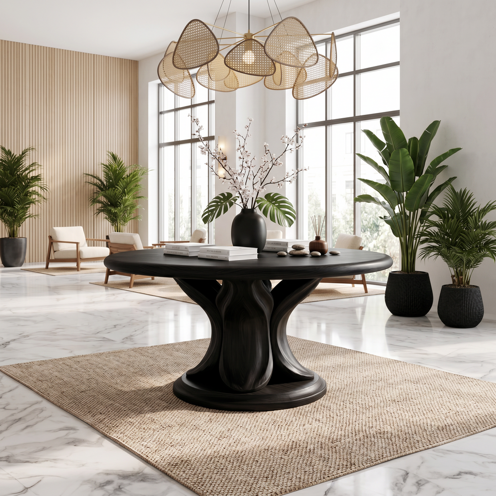 Modern Round Console Table With Twisted Architectural Form For Entryway And Living Room FTHCH013