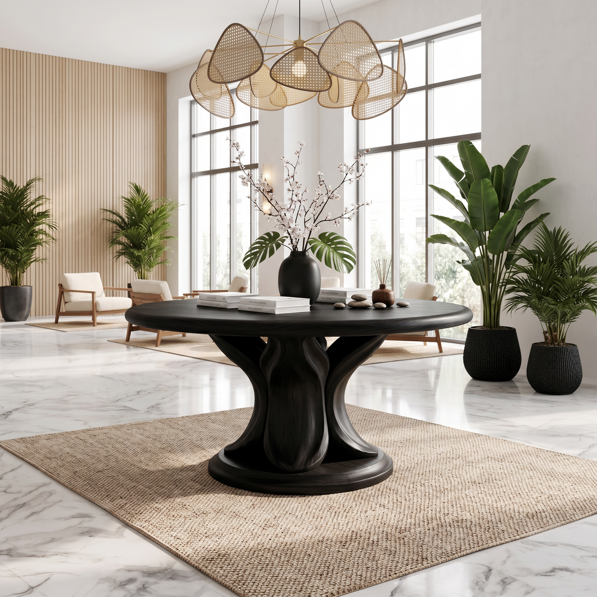 Modern Round Console Table With Twisted Architectural Form For Entryway And Living Room FTHCH013
