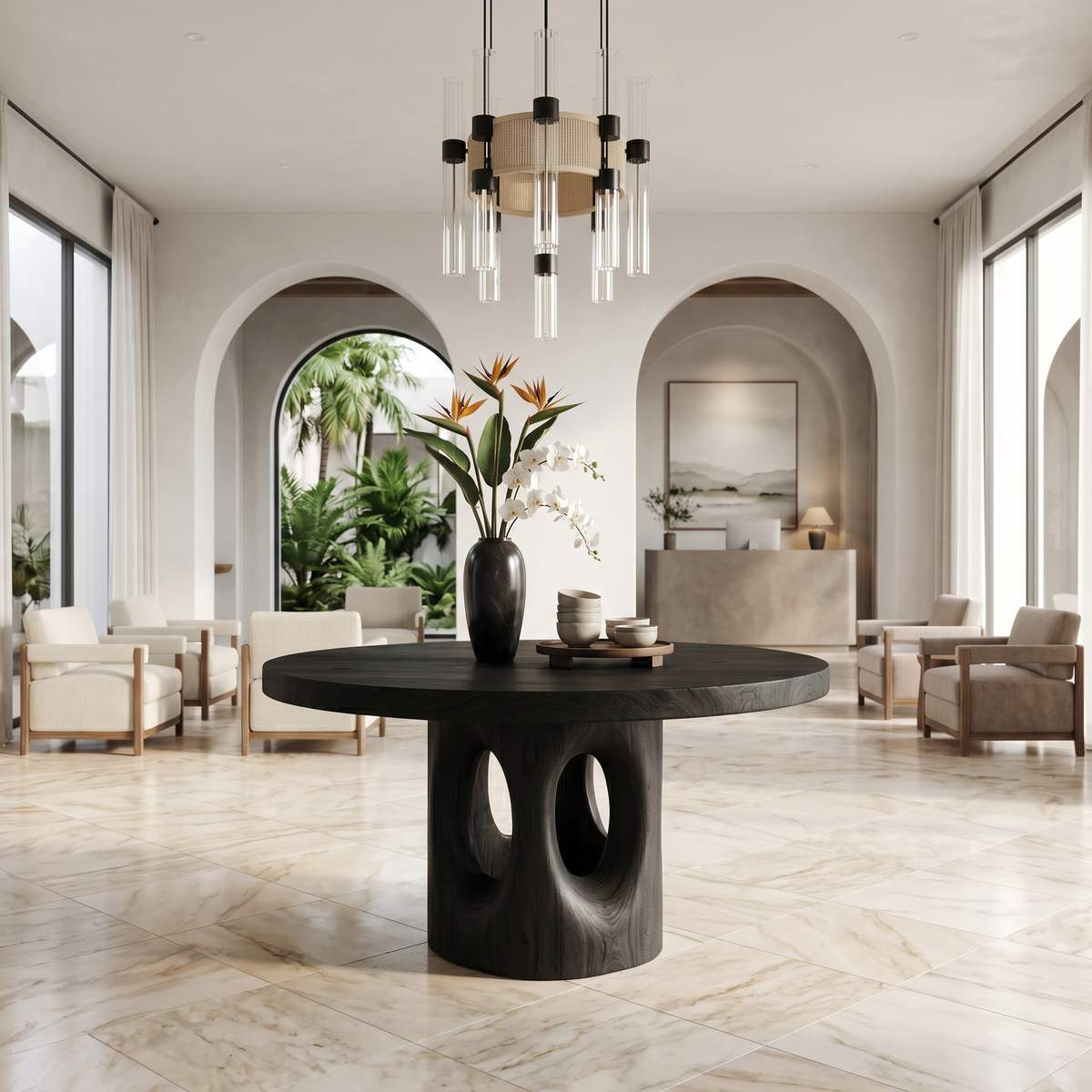 Rustic Foyer Center Table With Tree Stump Inspired Design For Entryway And Foyer FTHCH012