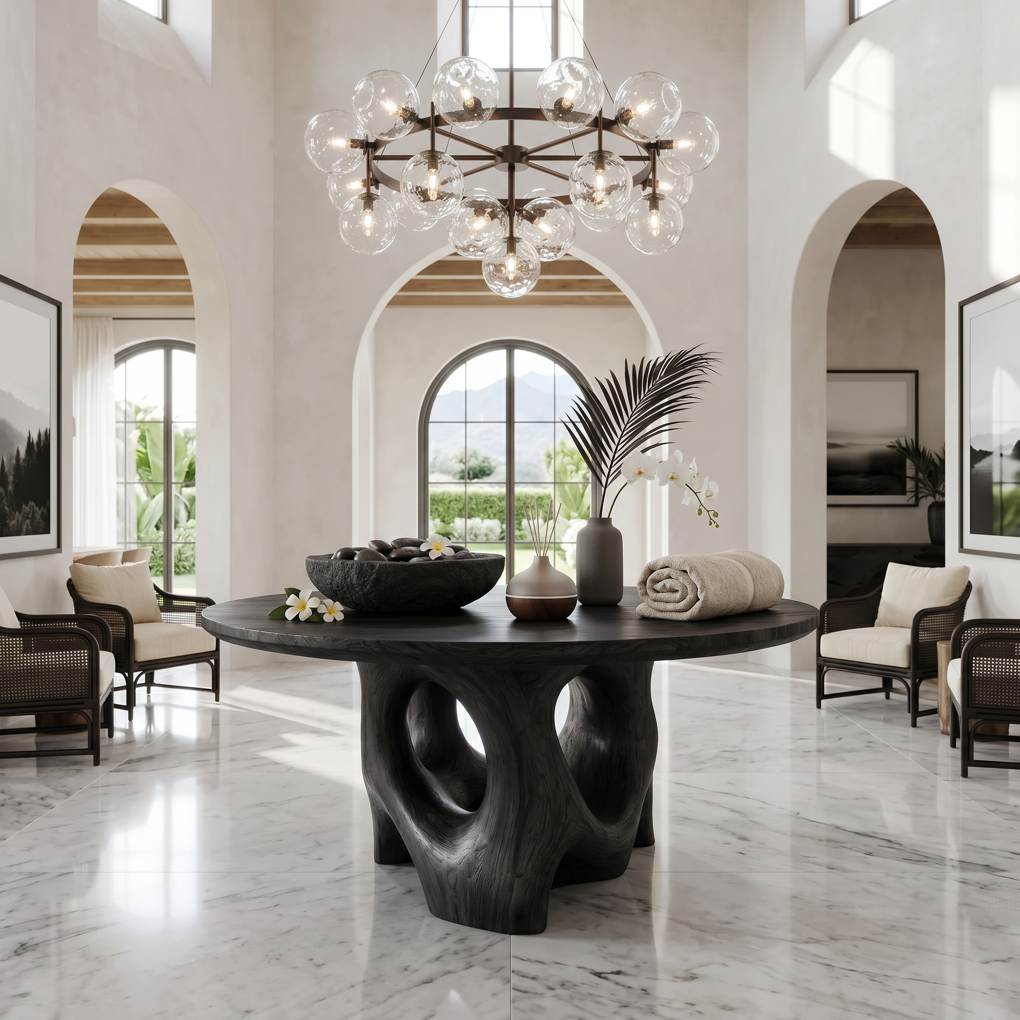 Natural Foyer Center Table With Organic Spiral Form For Entryway And Living Room FTHCH011