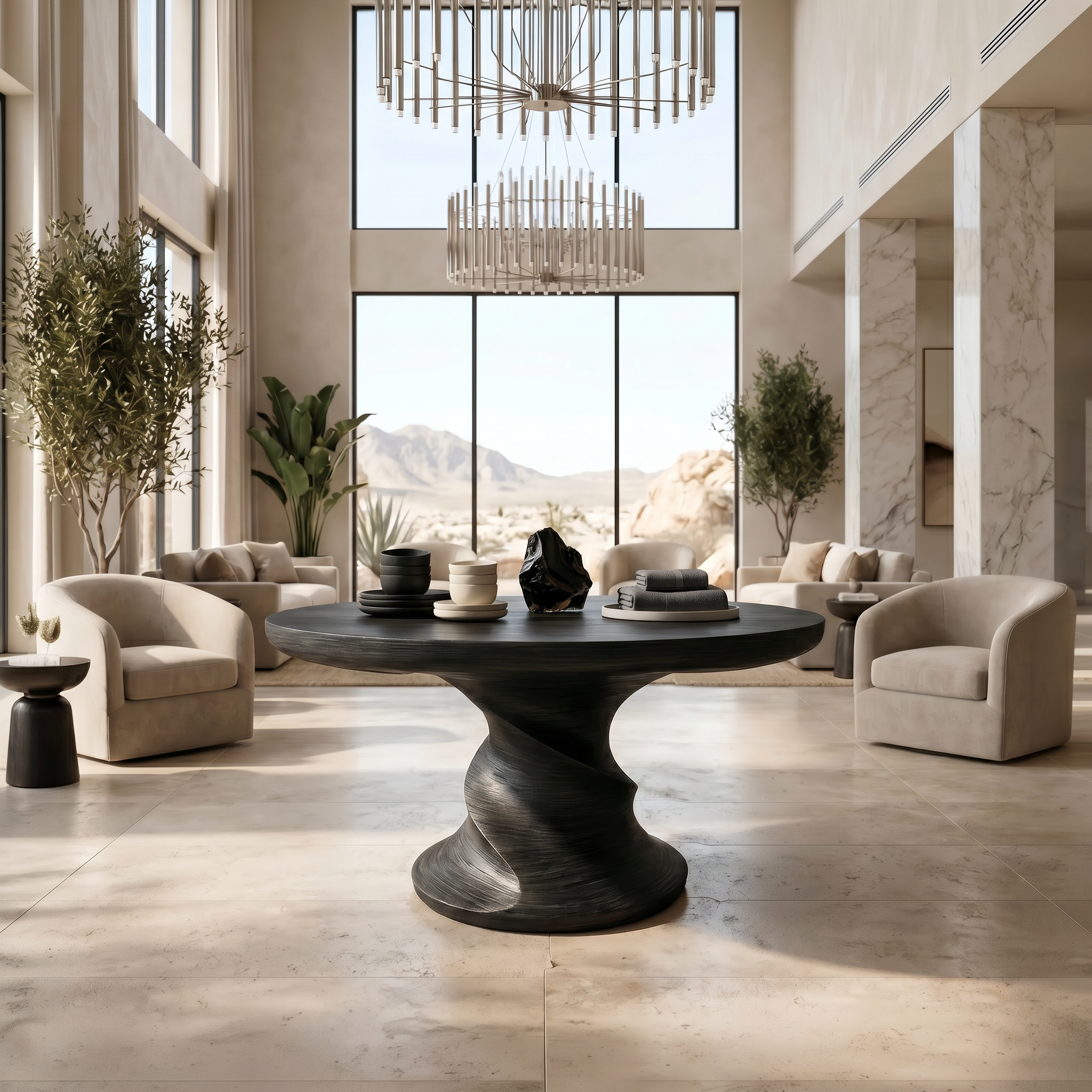 Contemporary Center Table With Flowing Curved Design For Foyer And Hallway FTHCH010