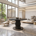 Contemporary Round Entryway Table With Wavy Vertical Form For Foyer And Living Room FTHCH009