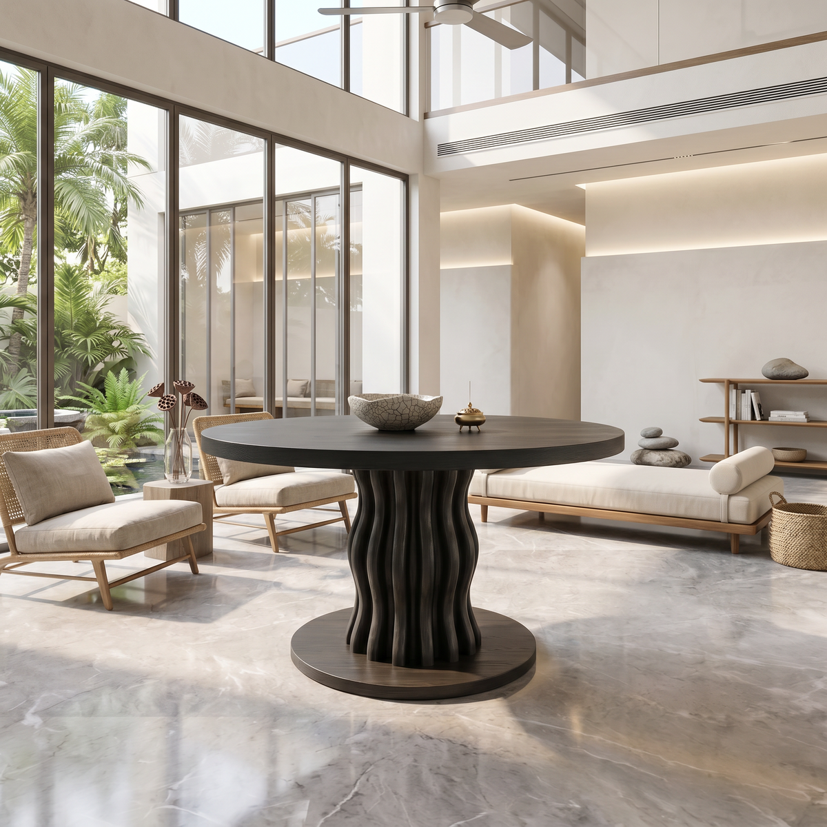 Contemporary Round Entryway Table With Wavy Vertical Form For Foyer And Living Room FTHCH009