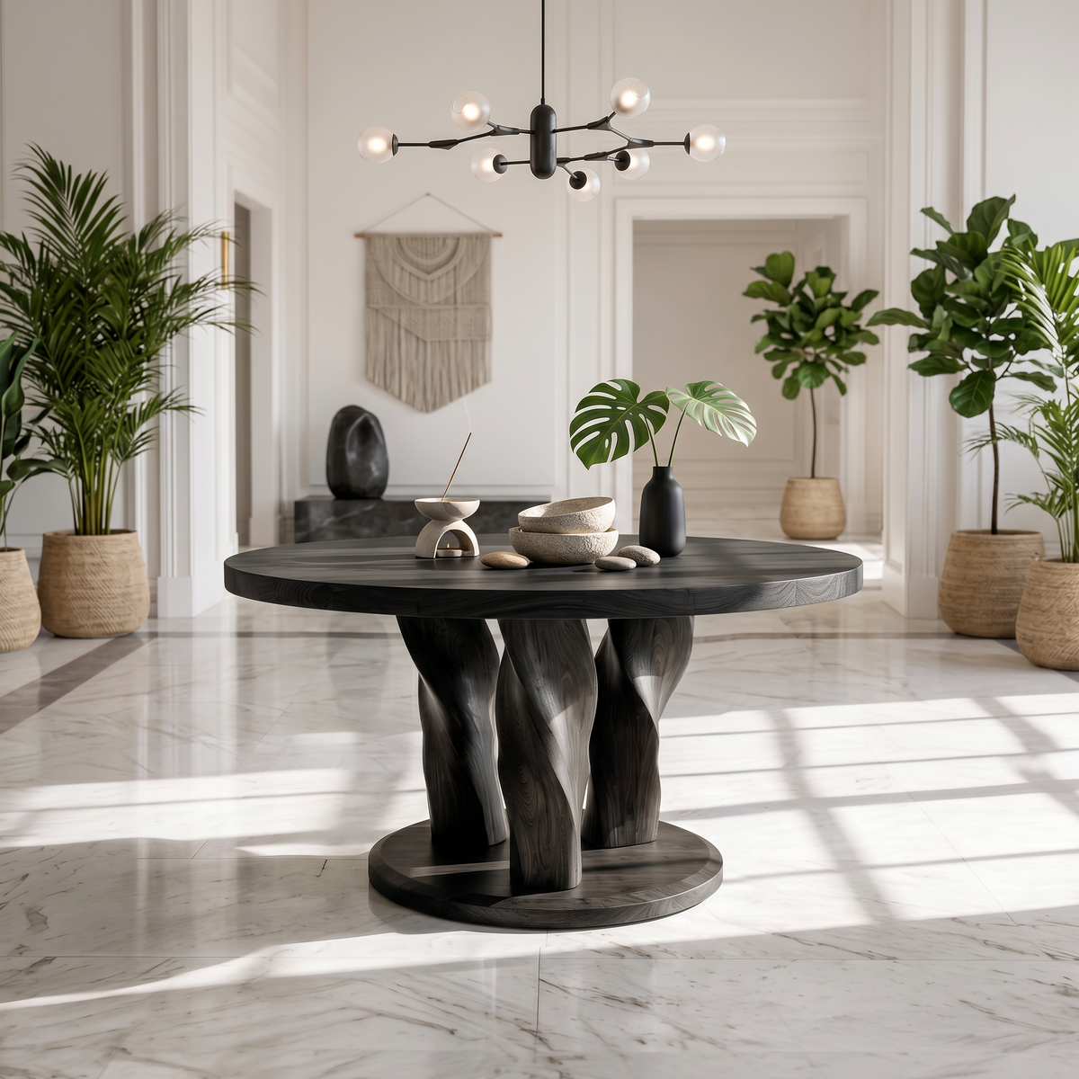 Rustic Round Entryway Table With Twisted Tree Inspired Design For Foyer And Entryway FTHCH008