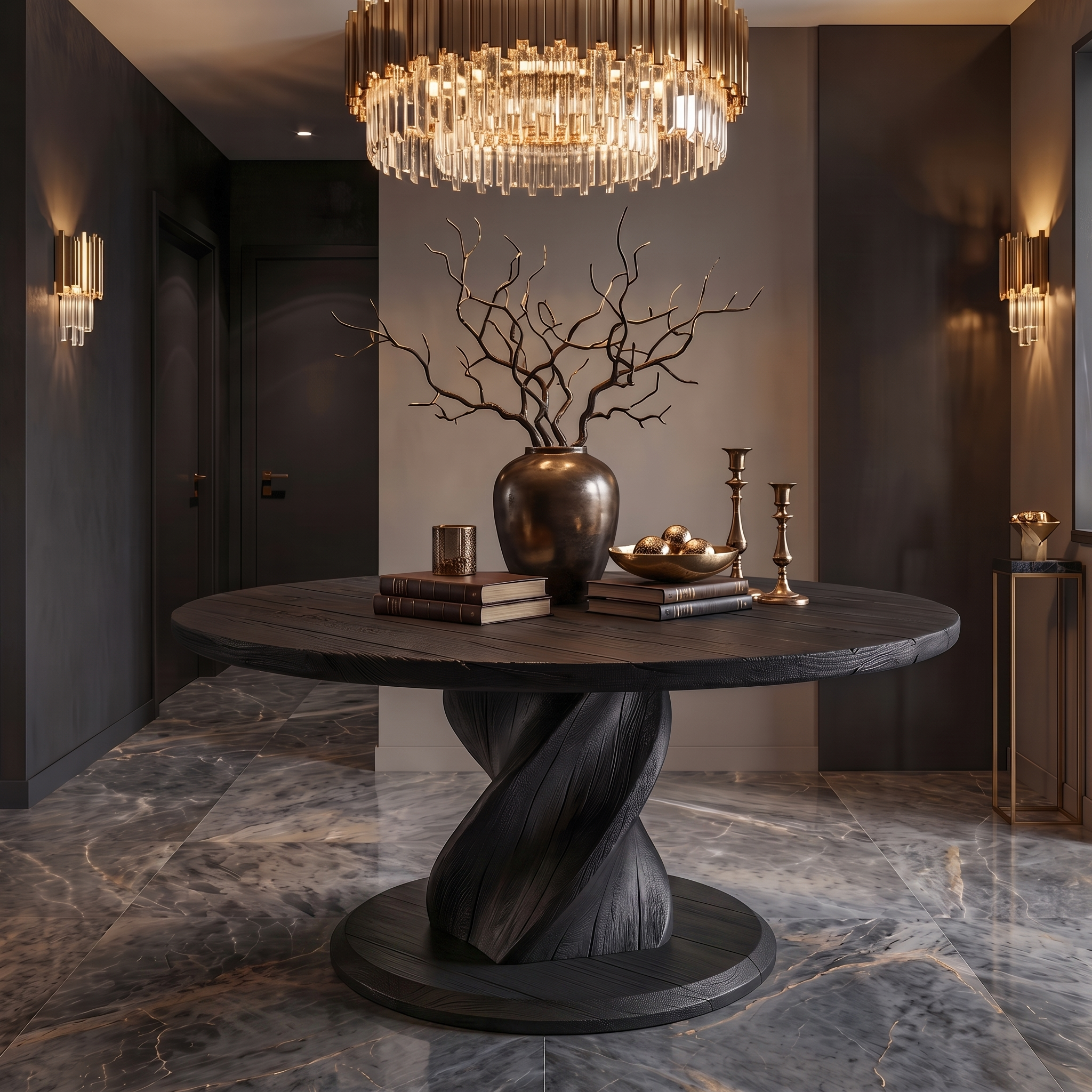 Modern Luxury Twist Pedestal Entry Table For Entryway And Hallway FTHCH001