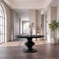 Contemporary Round Foyer Table With Turned Solid Wood Pedestal Base For Entryway And Hallway FTHCH003