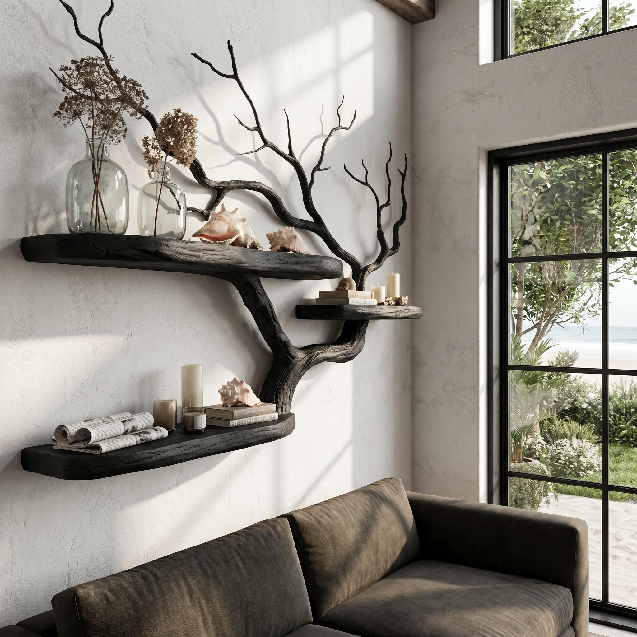Handcrafted Tree Branch Floating Shelf For Living Room Decor