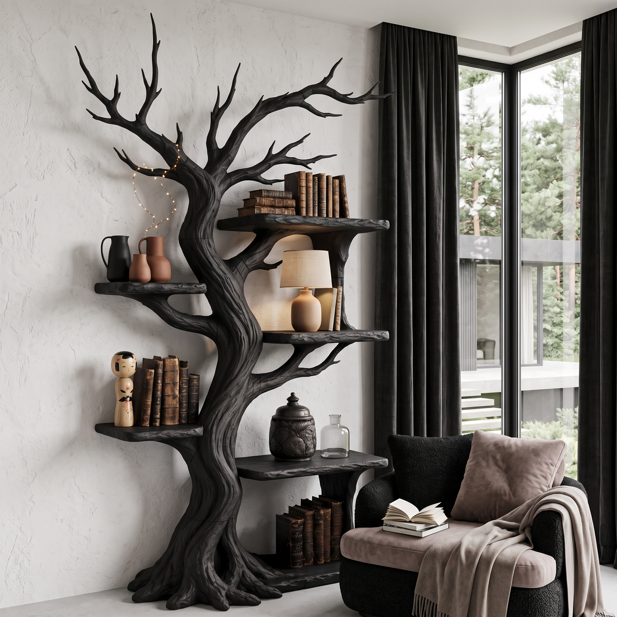 Rustic Tree Bookshelf Handcrafted Woodland Style For Reading Nook