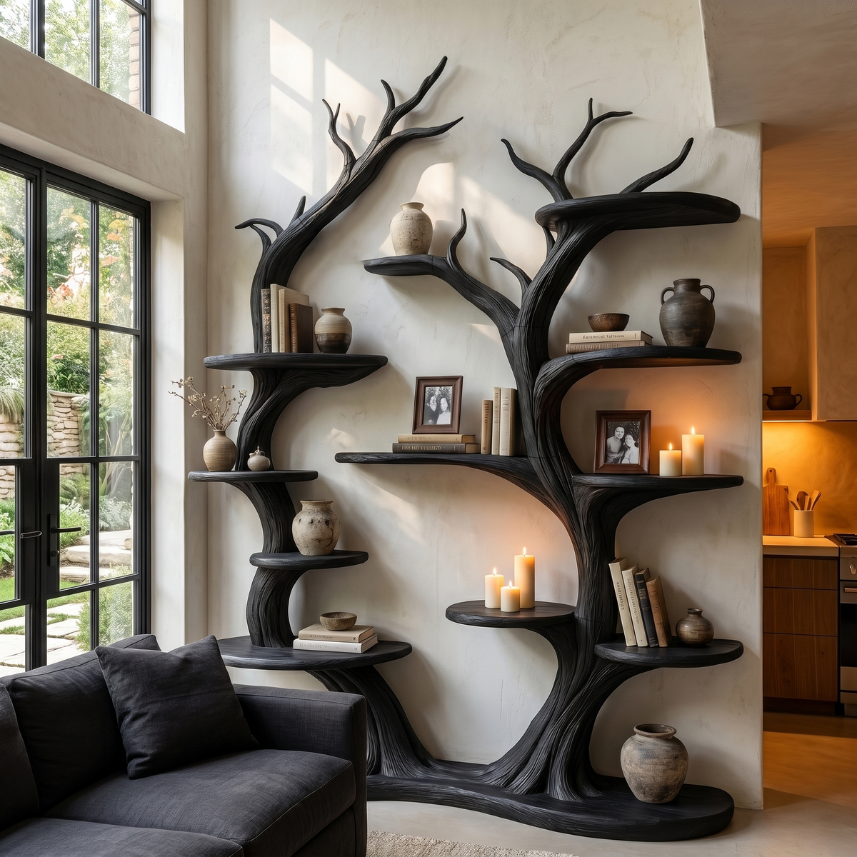 Organic Wall Mounted Tree Bookshelf With Sculptural Branch Design