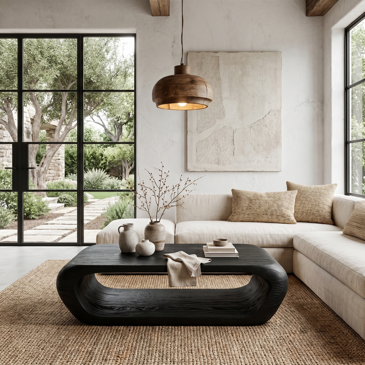 Organic Coffee Table With Open Storage For Living Room CTHCH015