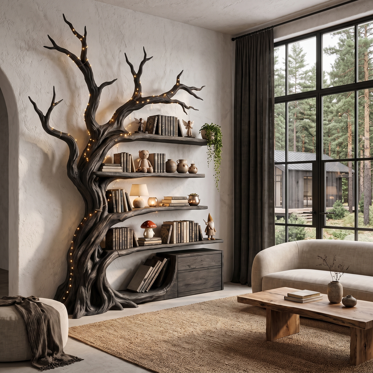 Modern Tree Bookshelf Handcrafted Branch Shelves For Home Library