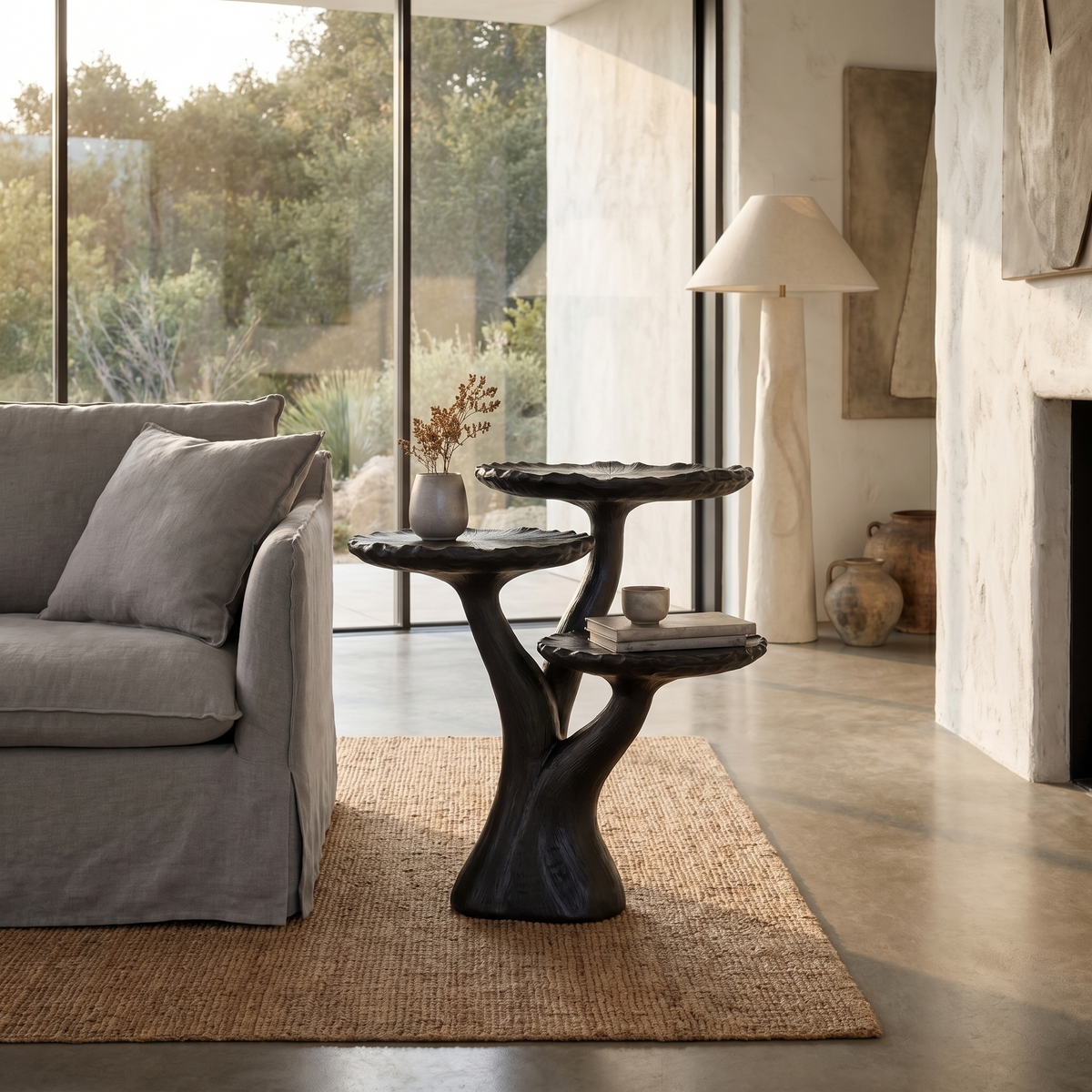 Organic Sculptural Side Table With Multi Tier Solid Wood Shelves For Living Room And Bedroom ETHCH022