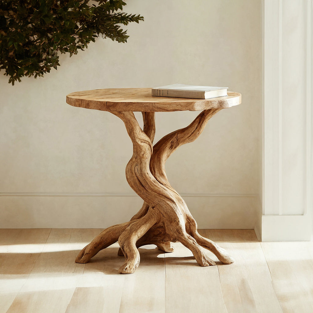Rustic Round End Table Solid Wood End Table ETHCH017
