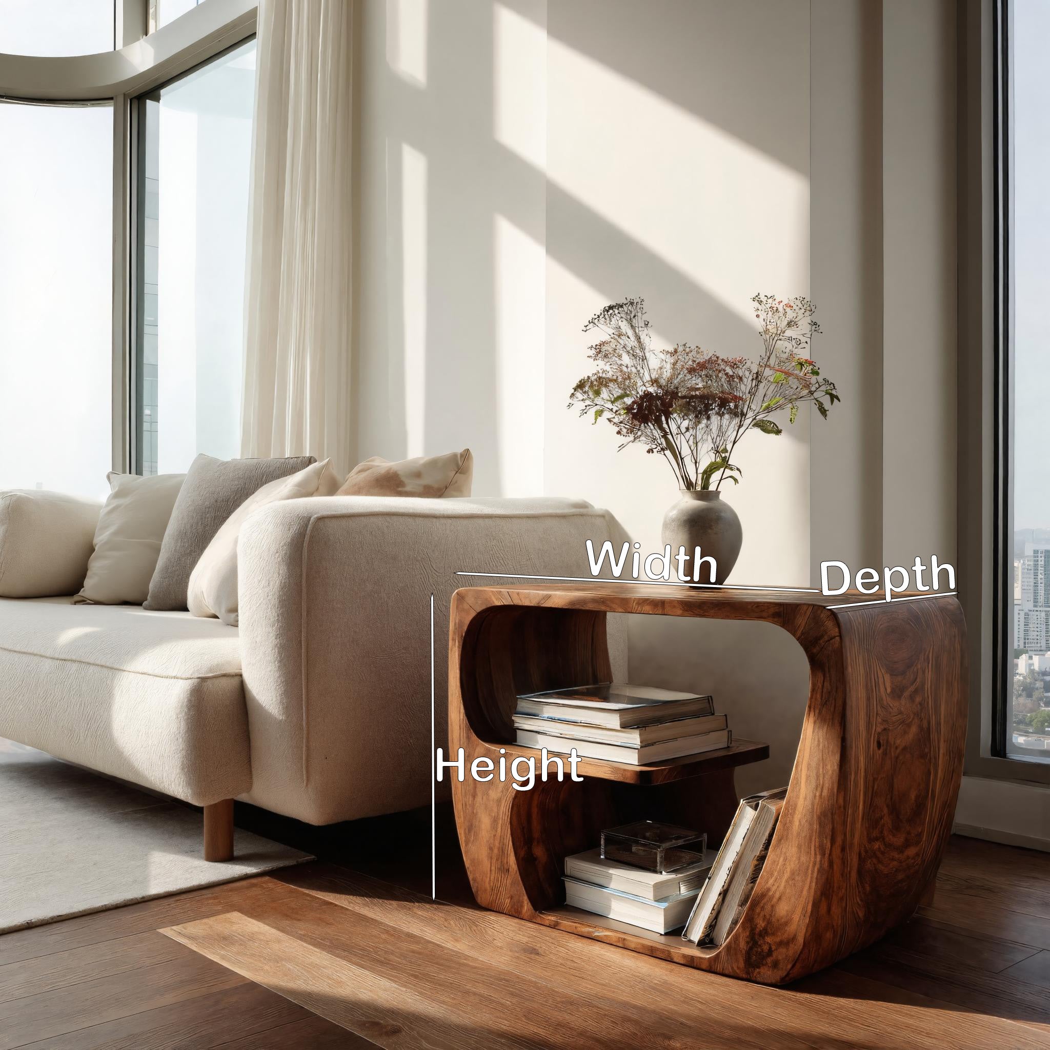 Quiet Luxury Wooden Side Table With Open Storage For Living Room ETHCH013