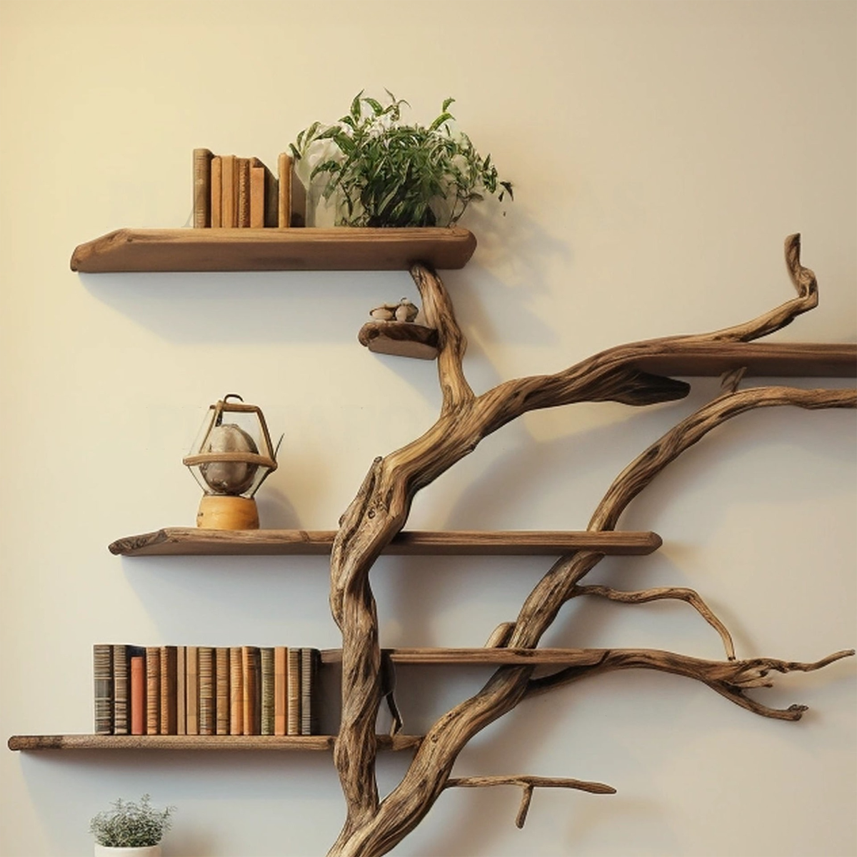 Narrow Wild Mulberry Wood Tree Shelf On Wall Mount Seasonal Celebrations