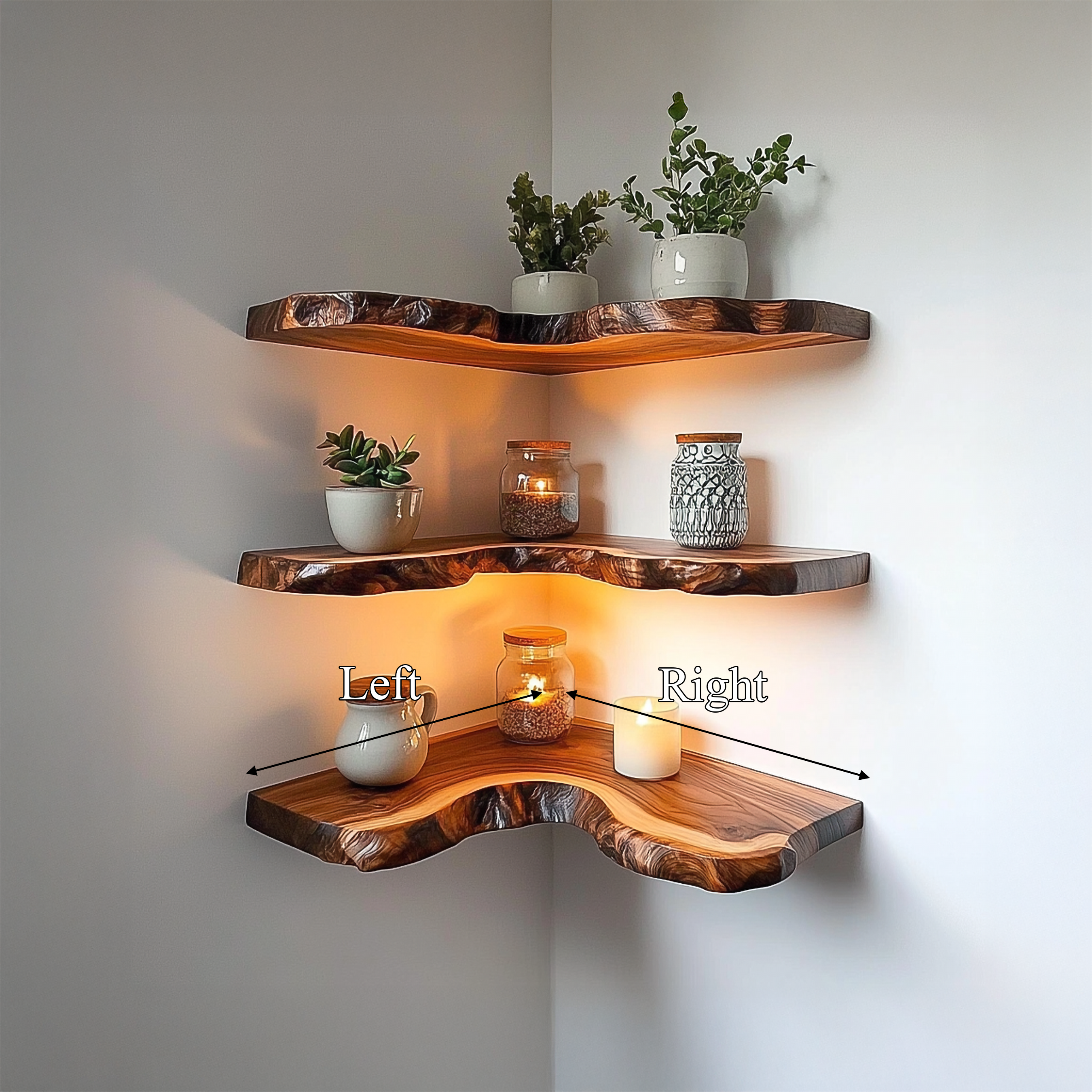 Rustic Live Edge Corner Shelves Solid Wood Living Room Interior Decorative Display CFSHCH012