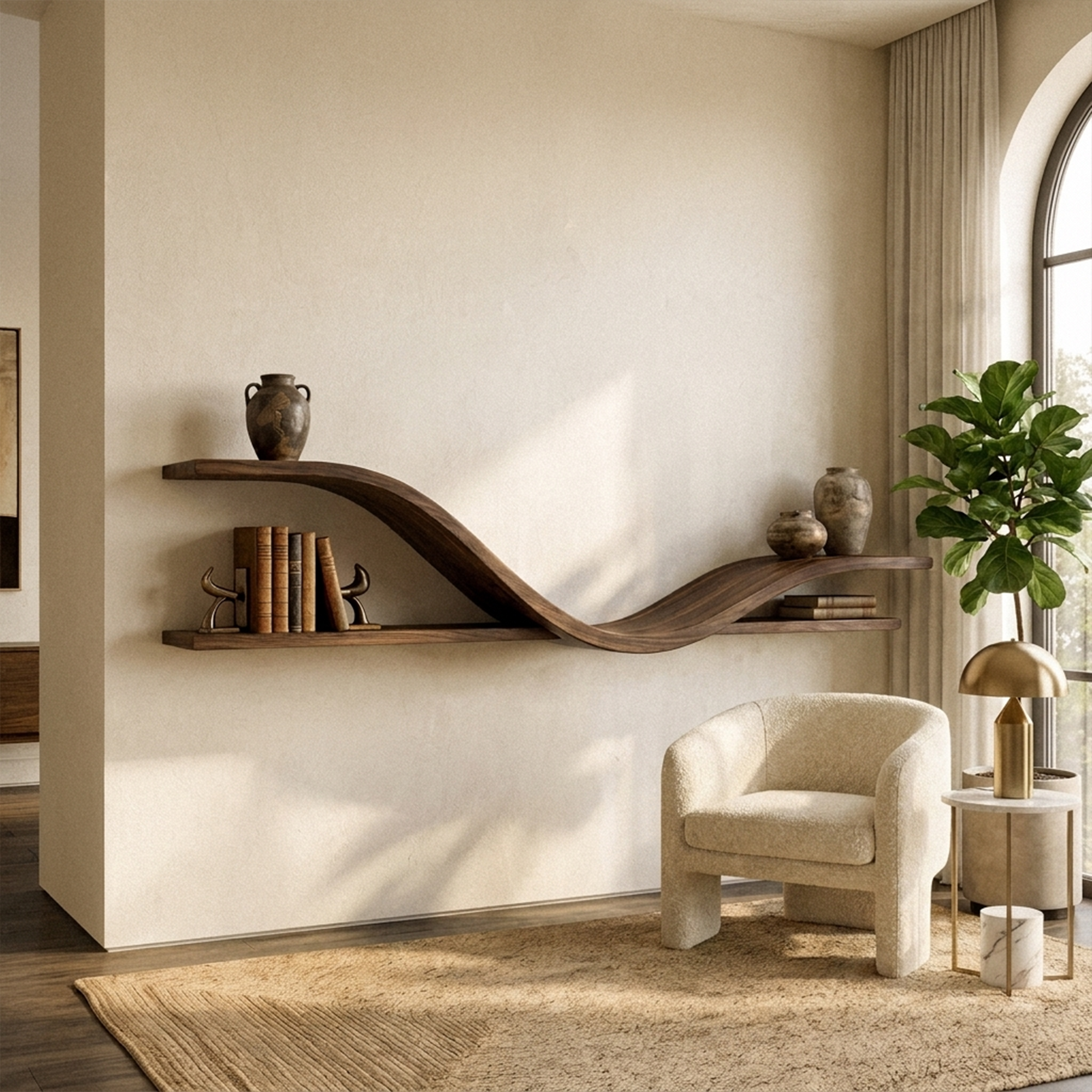 Organic Modern Curved Shelf Living Room Or Hallway WFSHCH022