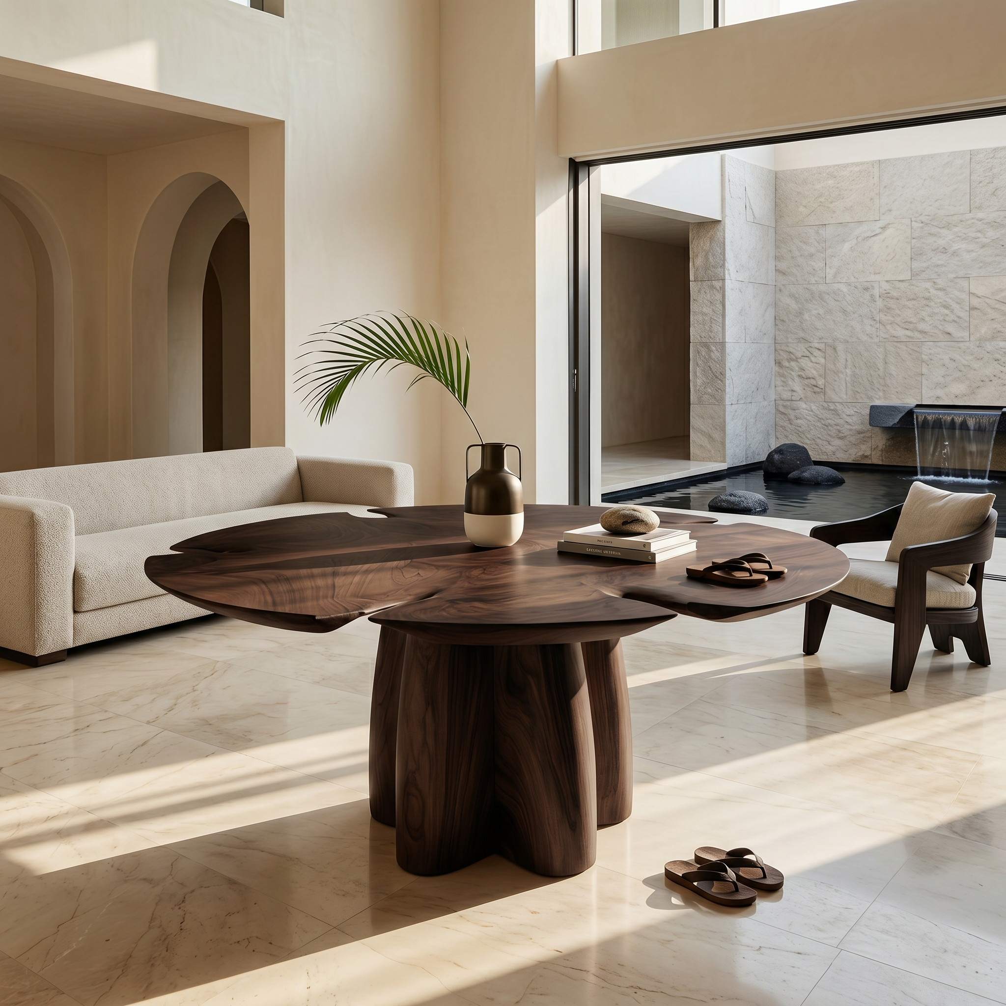 Modern Foyer Table With Sculptural Solid Wood Pedestal Base For Entryway And Hallway FTHCH023