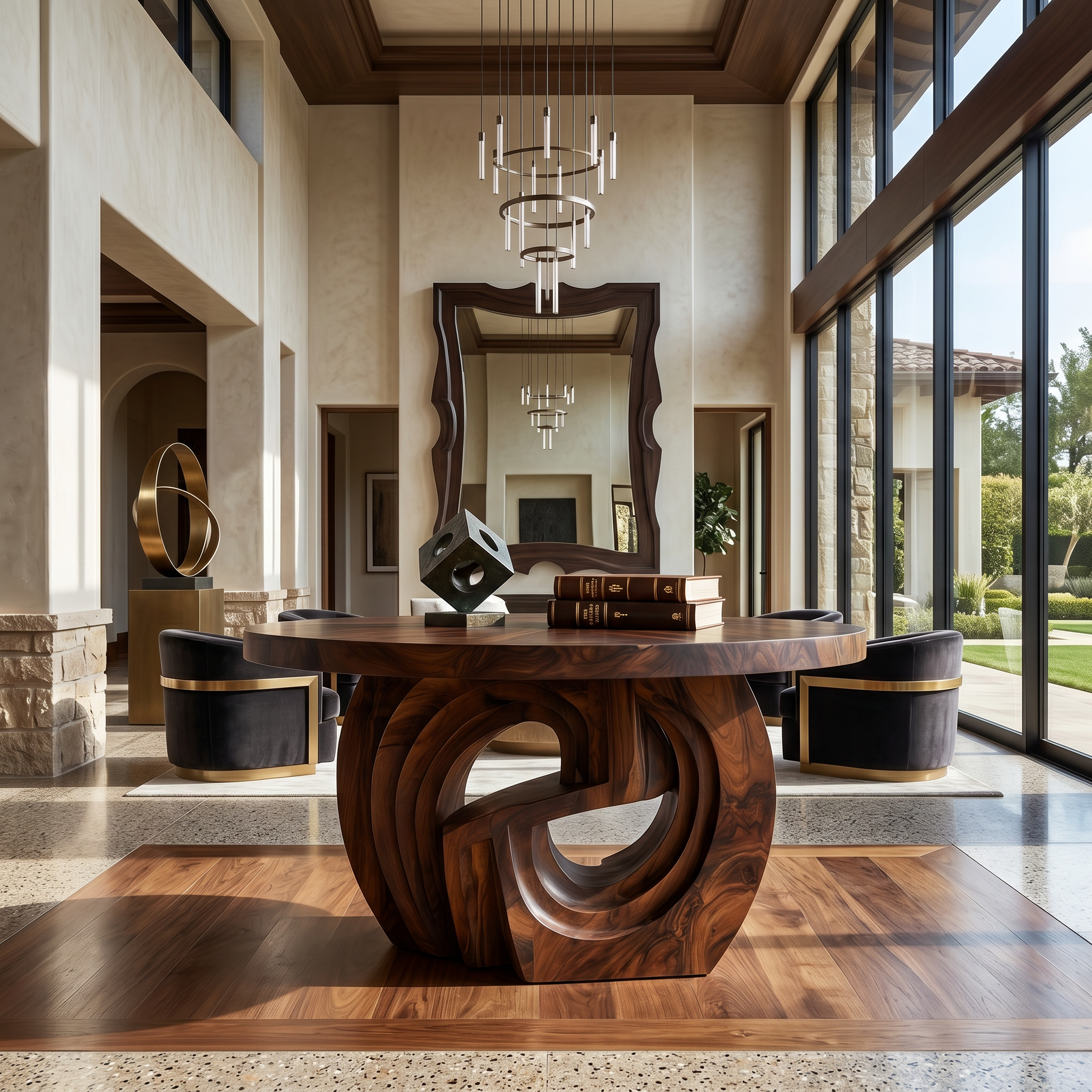 Rustic Foyer Table With Sculptural Ring Pedestal Base For Entryway And Hallway FTHCH022