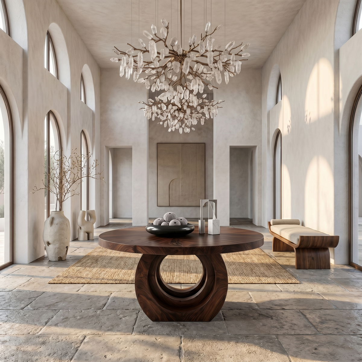 Contemporary Round Foyer Table With Sculptural Open Ring Base For Entryway And Hallway FTHCH021
