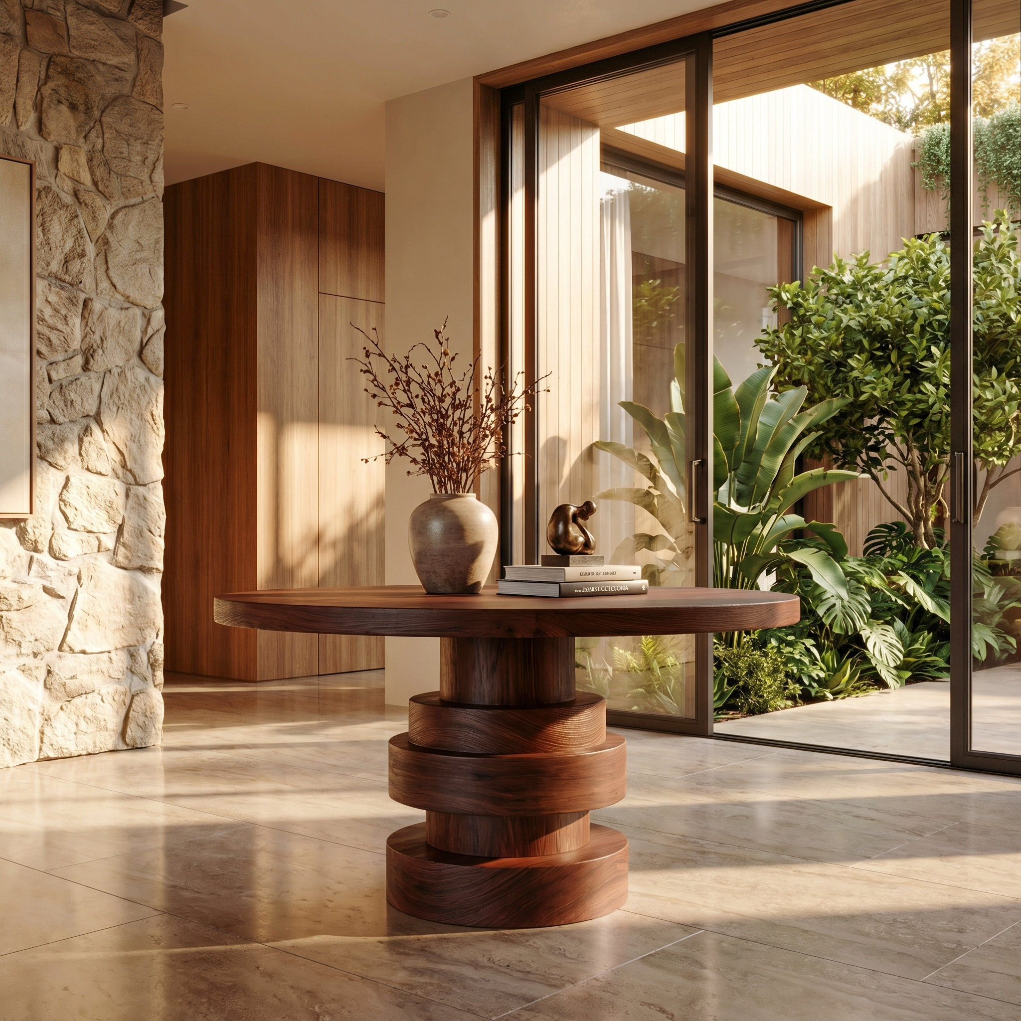 Modern Luxury Stacked Base Round Entryway Table For Entryway And Lobby FTHCH005