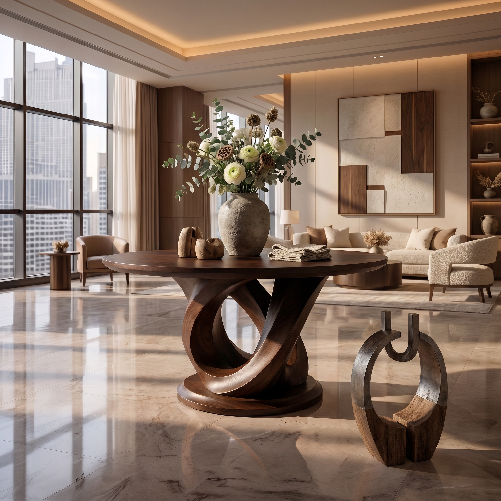 Modern Foyer Table Handcrafted Sculptural Base For Entryway FTHCH018