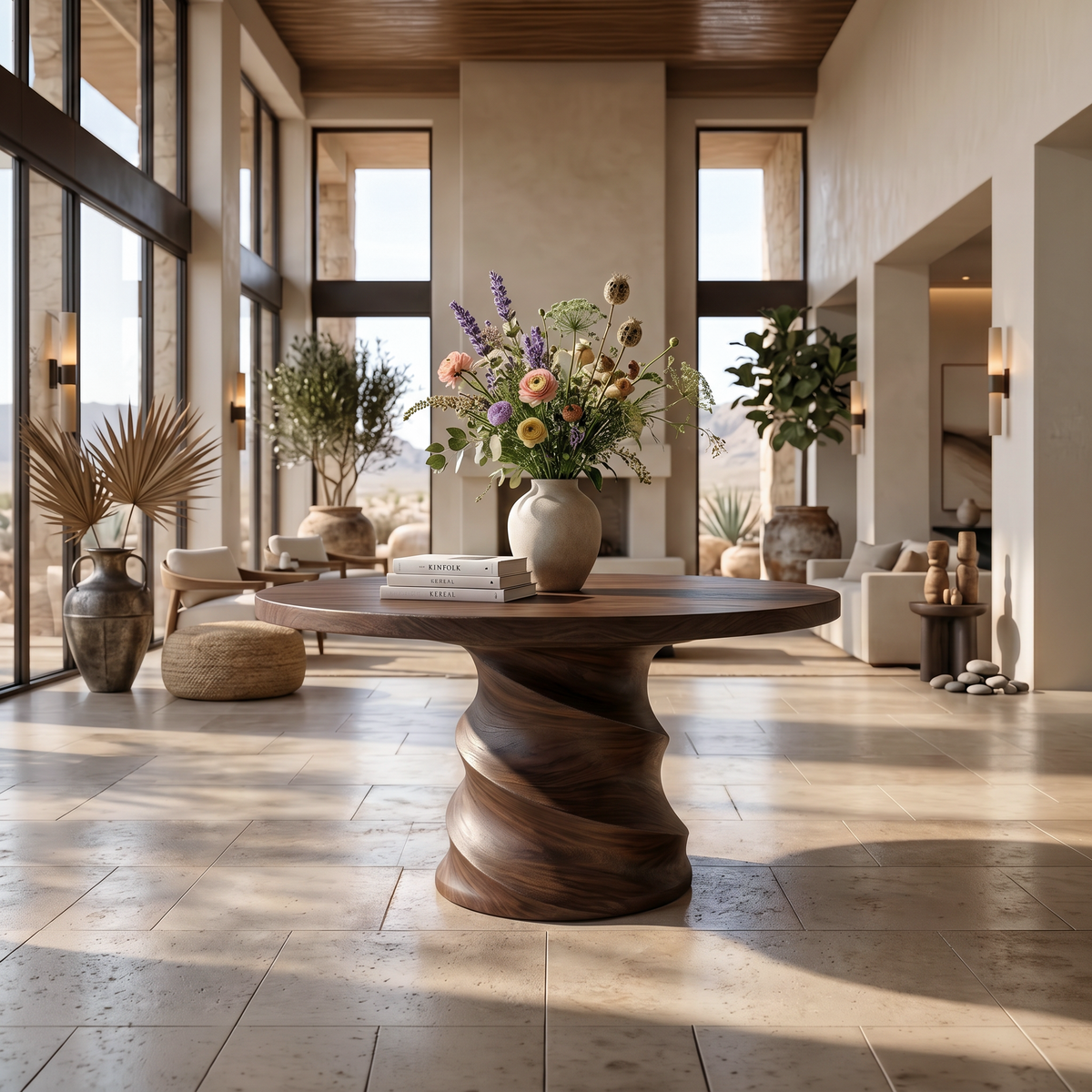 Organic Foyer Table With Sculptural Spiral Design For Foyer And Entryway FTHCH015