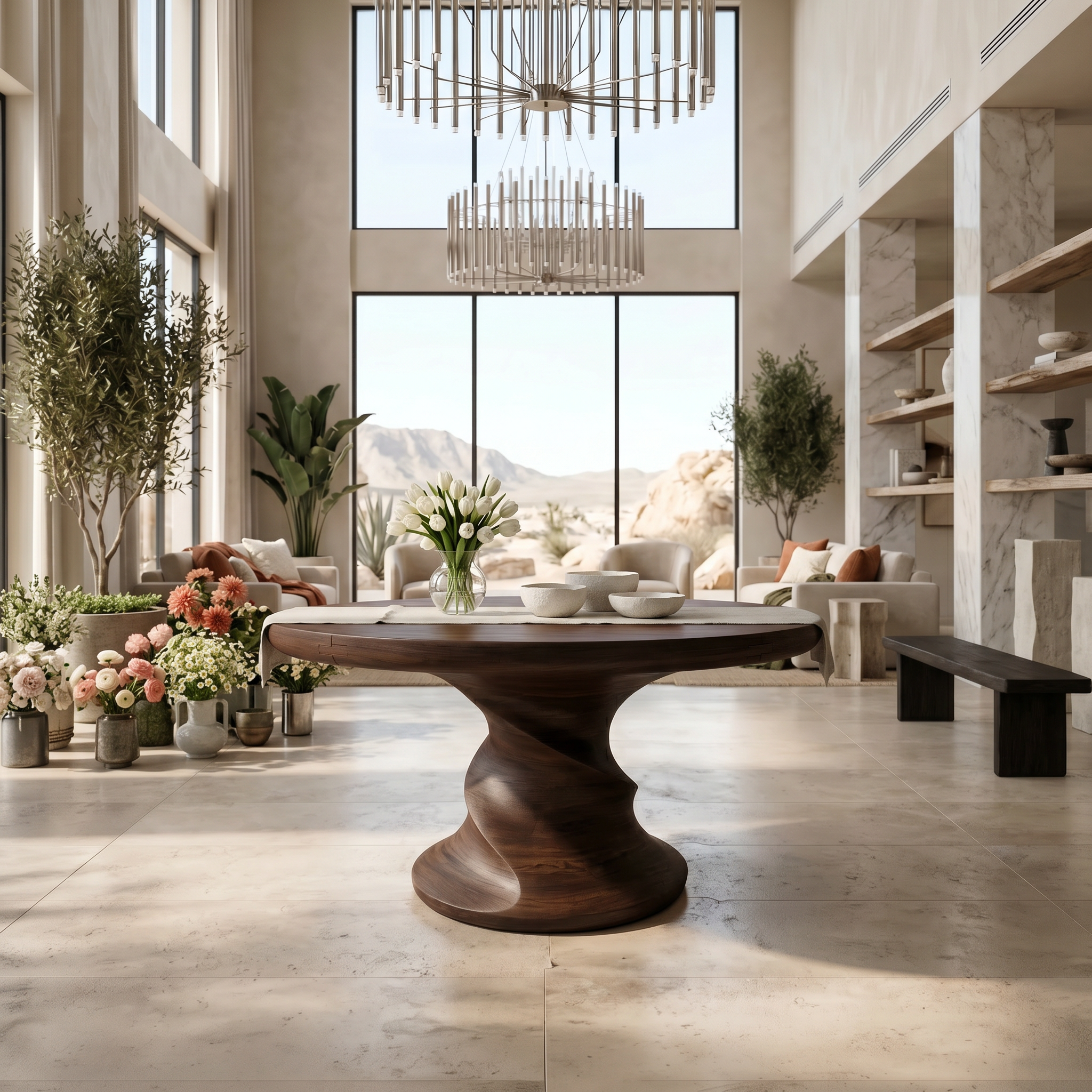 Contemporary Center Table With Flowing Curved Design For Foyer And Hallway FTHCH010