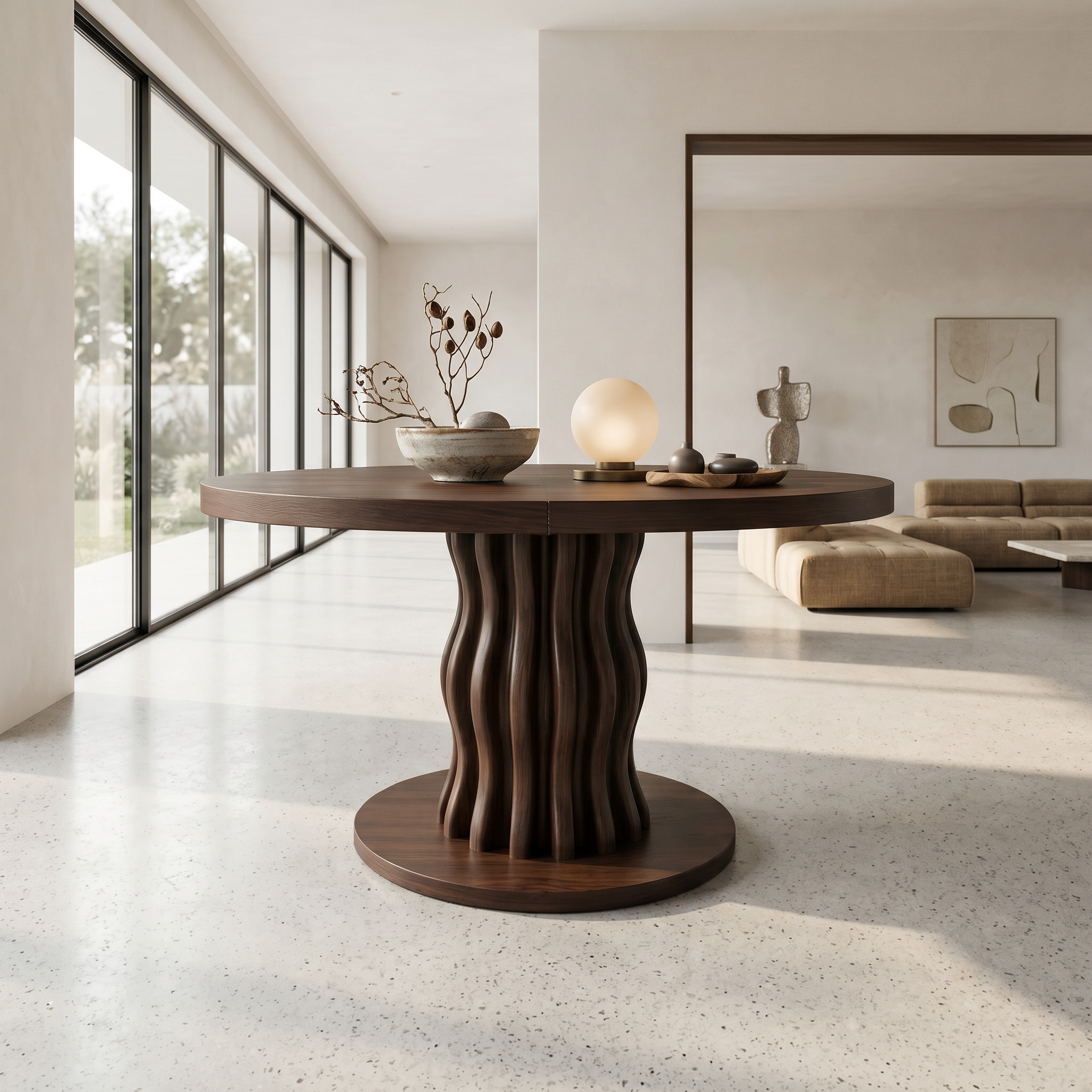 Contemporary Round Entryway Table With Wavy Vertical Form For Foyer And Living Room FTHCH009