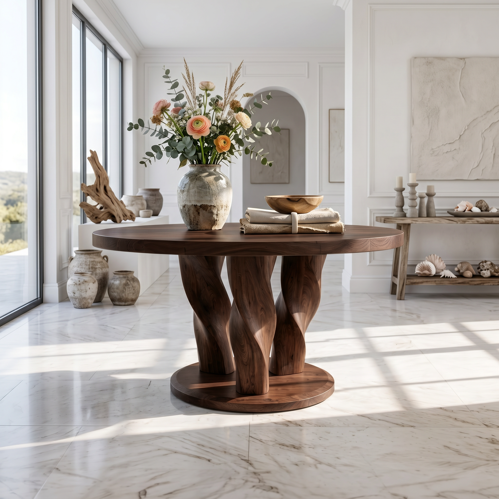Rustic Round Entryway Table With Twisted Tree Inspired Design For Foyer And Entryway FTHCH008